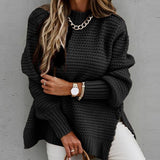 Casual Solid Side Slit Chunky Loose Knitted Sweater