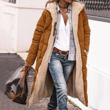 Women Solid Hooded Fleece Lined Sherpa Zipper Coat
