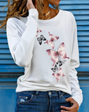 Butterfly Print Crew Neck Top