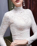 Elegant Solid Half Neckline Long Sleeve Lace Top