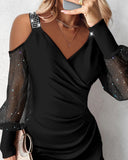 Mesh Rhinestone Off-Shoulder Dress