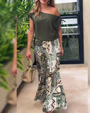 Temperament Off-Shoulder Printed Two-Piece Suit