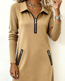 Lapel Half-Zip Shift Dress