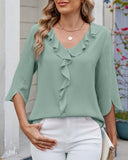 Half-Sleeved Ruffled Solid Color Casual Blouse