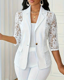 Lapel Solid Color Lace Patchwork Coat
