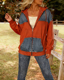 Denim Patchwork Hooded Sweatshirt Jacket