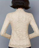 Elegant Solid Half Neckline Long Sleeve Lace Top