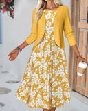 Cardigan Floral Print Dress Set