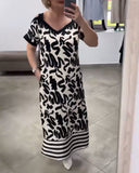 V-Neck Off-Shoulder Striped Dress
