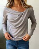 Fashionable U-Neck Long-Sleeved Top