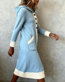 Hooded Button-Down Colorblock Sweater Dress