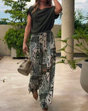 Temperament Off-Shoulder Printed Two-Piece Suit