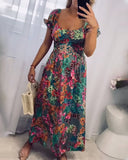Sexy Floral Short Sleeve Maxi Dress