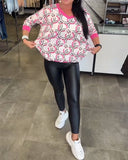 V-Neck Long-Sleeved Printed Top