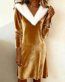 Fur-Collar Long-Sleeved Fitted Dress