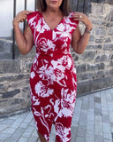 Casual Sleeveless Printed V-Neck Dress