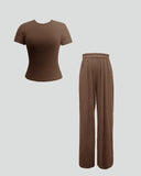 Casual Short-Sleeved Wide-Leg Pants Suit