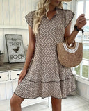 Ruffled Geometric Print Tie Dress