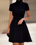 Fashionable Slim Waist Button Front Dress