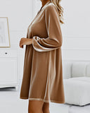Stand-Collar Long Sleeve Velvet Dress