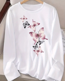 Butterfly Print Crew Neck Top