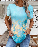Short-Sleeved Printed Pleated T-Shirt
