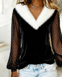 Fur-Collar Spliced Long-Sleeved Top