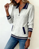 Polo Collar Contrast Color Stitching Sweatshirt