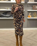 Printed Retro Long-Sleeved Dress