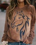 Horse Pattern Round Neck Long Sleeve Top