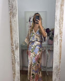 Retro V-Neck Printed Fishtail Skirt Suit