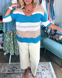 V-Neck Color Block Loose Sweater