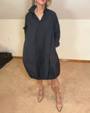 Solid Lapel Collar Shirt Dress