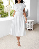 Drape Waist Solid Color Long Dress