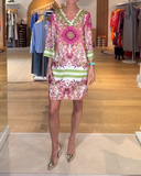 Casual Retro V-neck Printed Dress