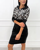 Hooded Leopard Print Sweatshirt Dress