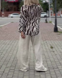 Casual Loose Fit Zebra Print Blouse
