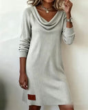 Pile Collar Long Sleeve Straight Dress