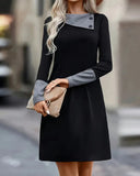 Casual Slant Neck Long-Sleeved Dress