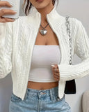 Cable-Knit Zip-Up Coat