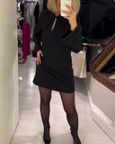 Solid Color Straight-Cut Long-Sleeved Dress