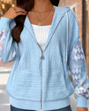 Hooded Contrast Diamond Pattern Coat