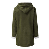 Women Fleece Lined Hooded Horns Buckle Parka Jacket with Pockets
