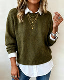 Shirt Collar Patchwork Jumper