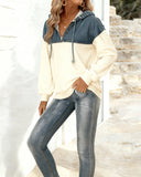 Hooded Denim Patchwork Sweatshirt