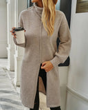 High-Neck Slit Sweater Dress