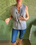 Sleeveless Solid Color Pleated Tank Top