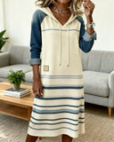 Hooded Striped Color Block Dress