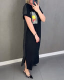 Casual Hooded Graphic Print Slit Dress