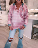 Casual Striped Hooded Long-Sleeved T-Shirt